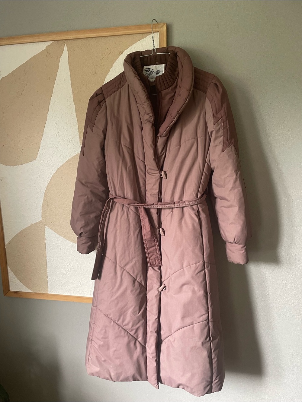 Vintage Current Seen Long Belted Puffer Coat in Mauve